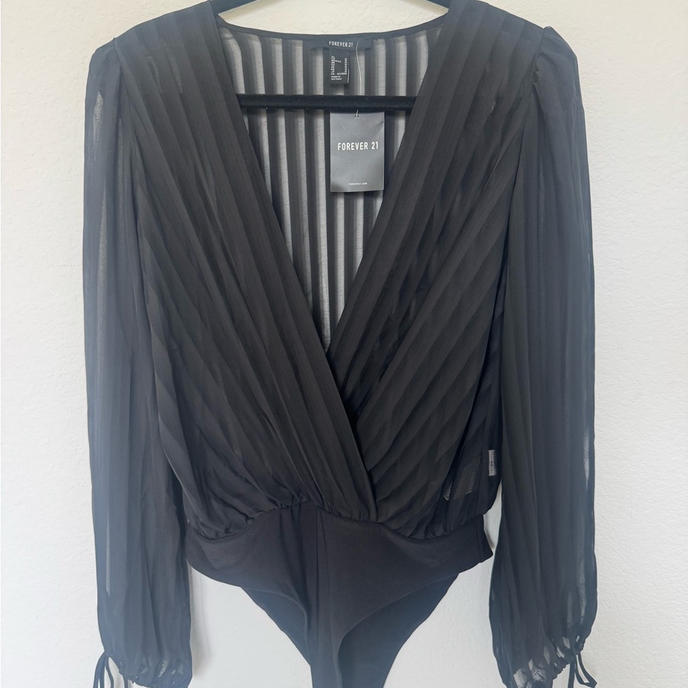 Forever 21 Black and Gray Striped bodysuit